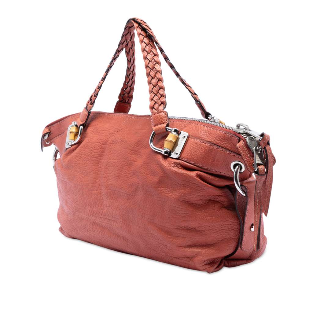 Gucci Medium Leather Bamboo Bar Tote - 2