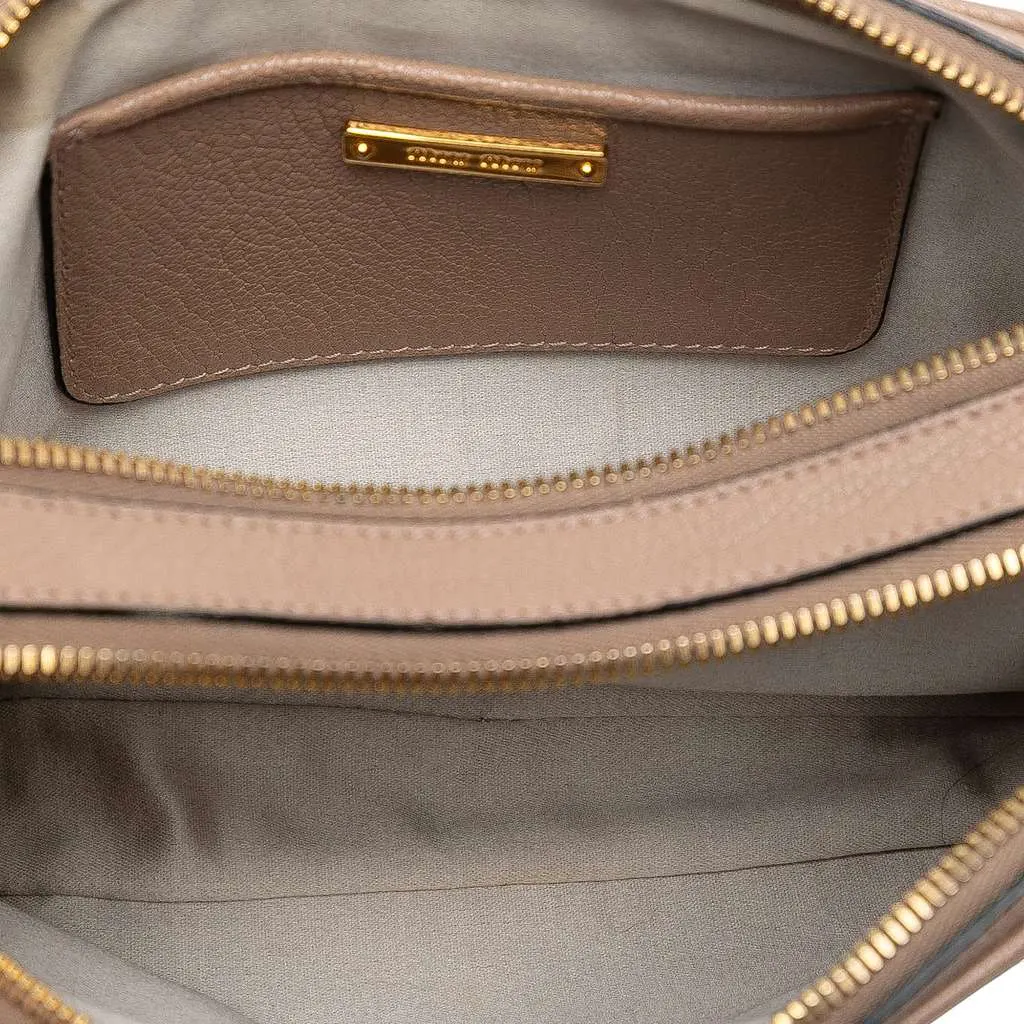 Miu Miu Bicolor Madras Double Zip Camera Bag Brown Leather Good - Model View