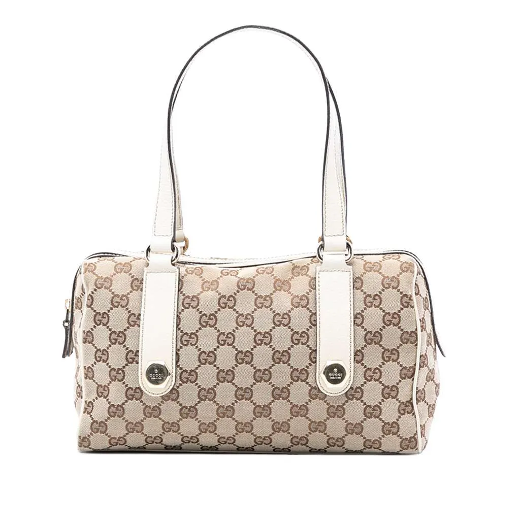 Gucci GG Canvas Charmy Boston Bag Brown Canvas Good - Front View