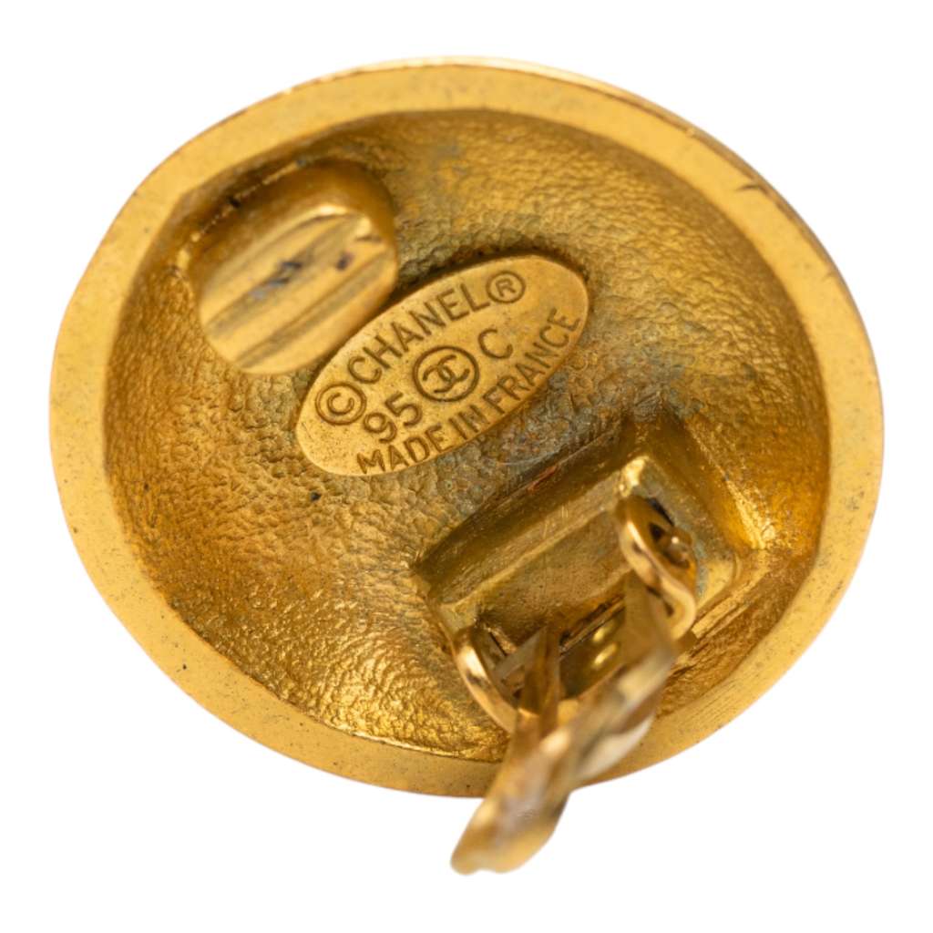 Chanel CC Gold Plated Button Clip On Earrings - 4