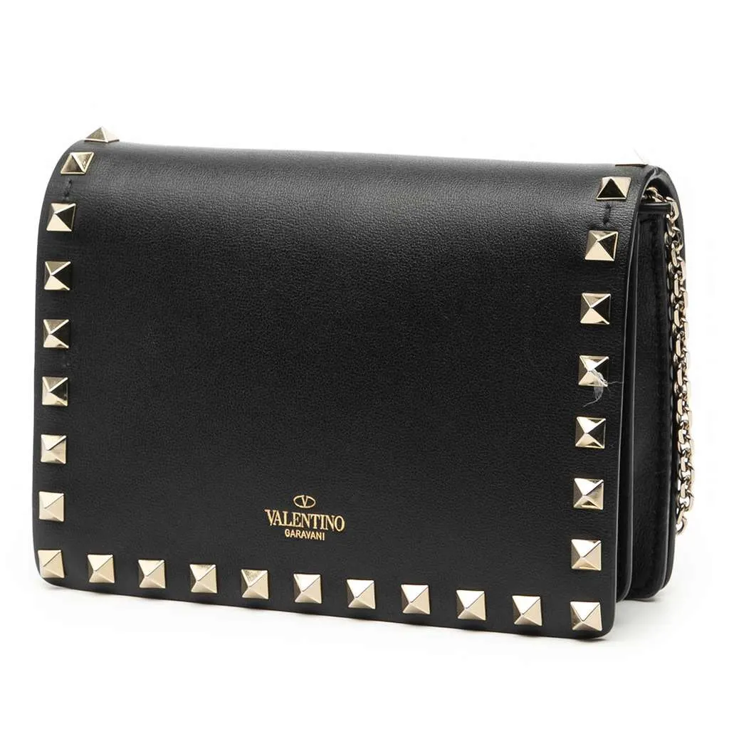 Valentino Leather Rockstud Chain Pouch Black Leather Good - Back View