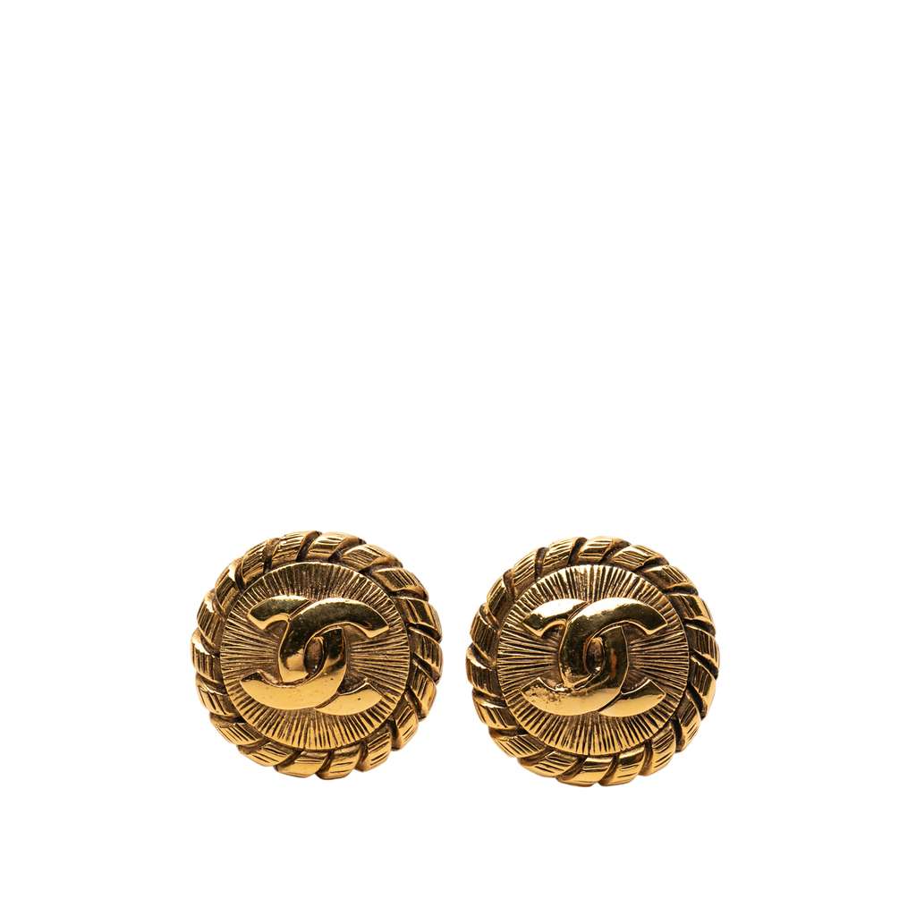 Chanel CC Gold Plated Round Clip On Earrings