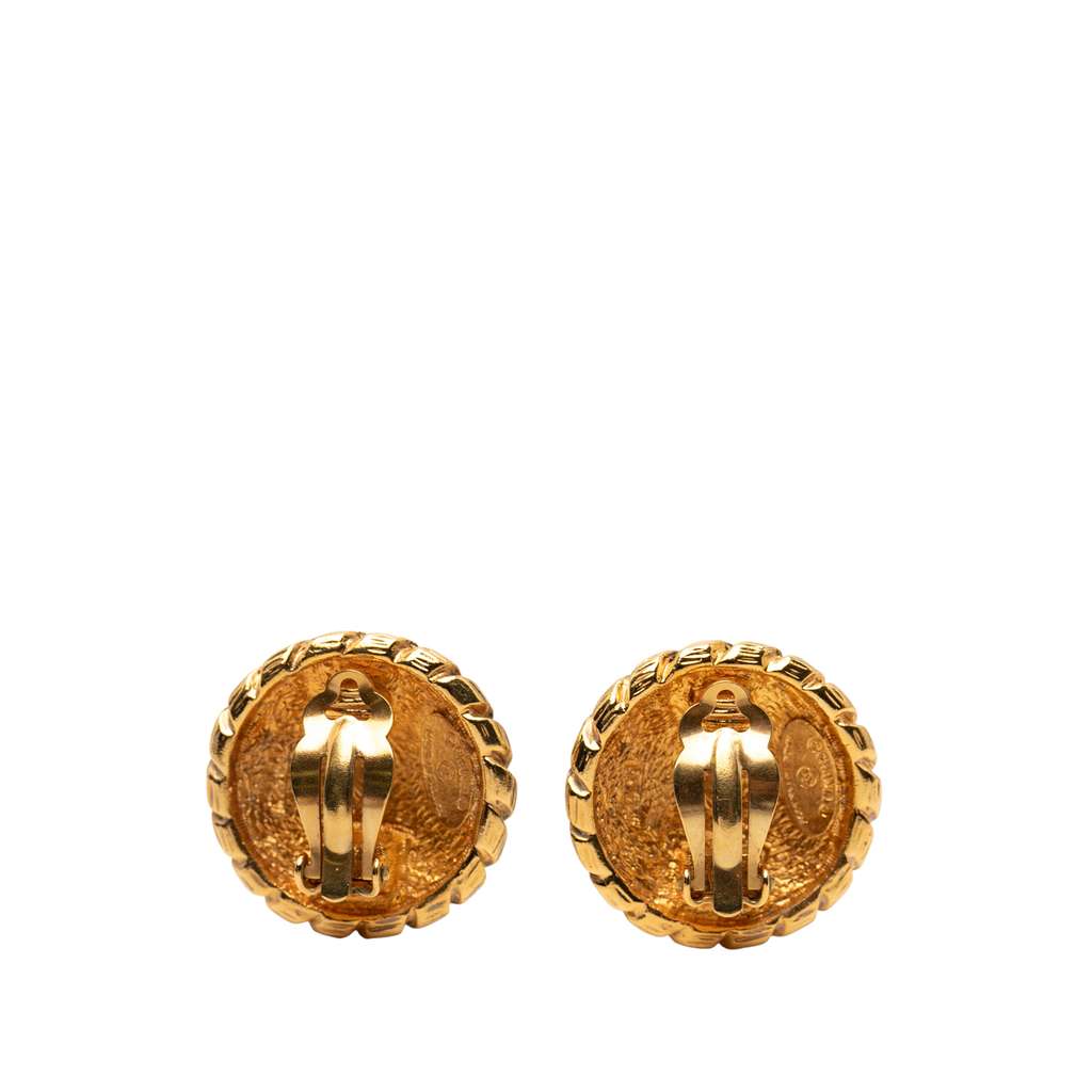 Chanel CC Gold Plated Round Clip On Earrings - 2