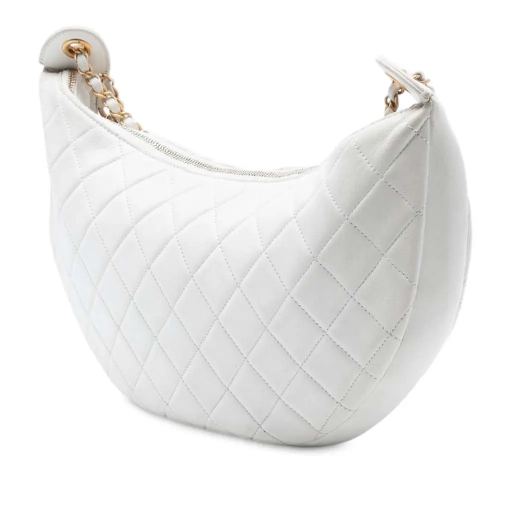 Chanel Quilted Lambskin All About Chains Hobo White Leather Very good - Back View