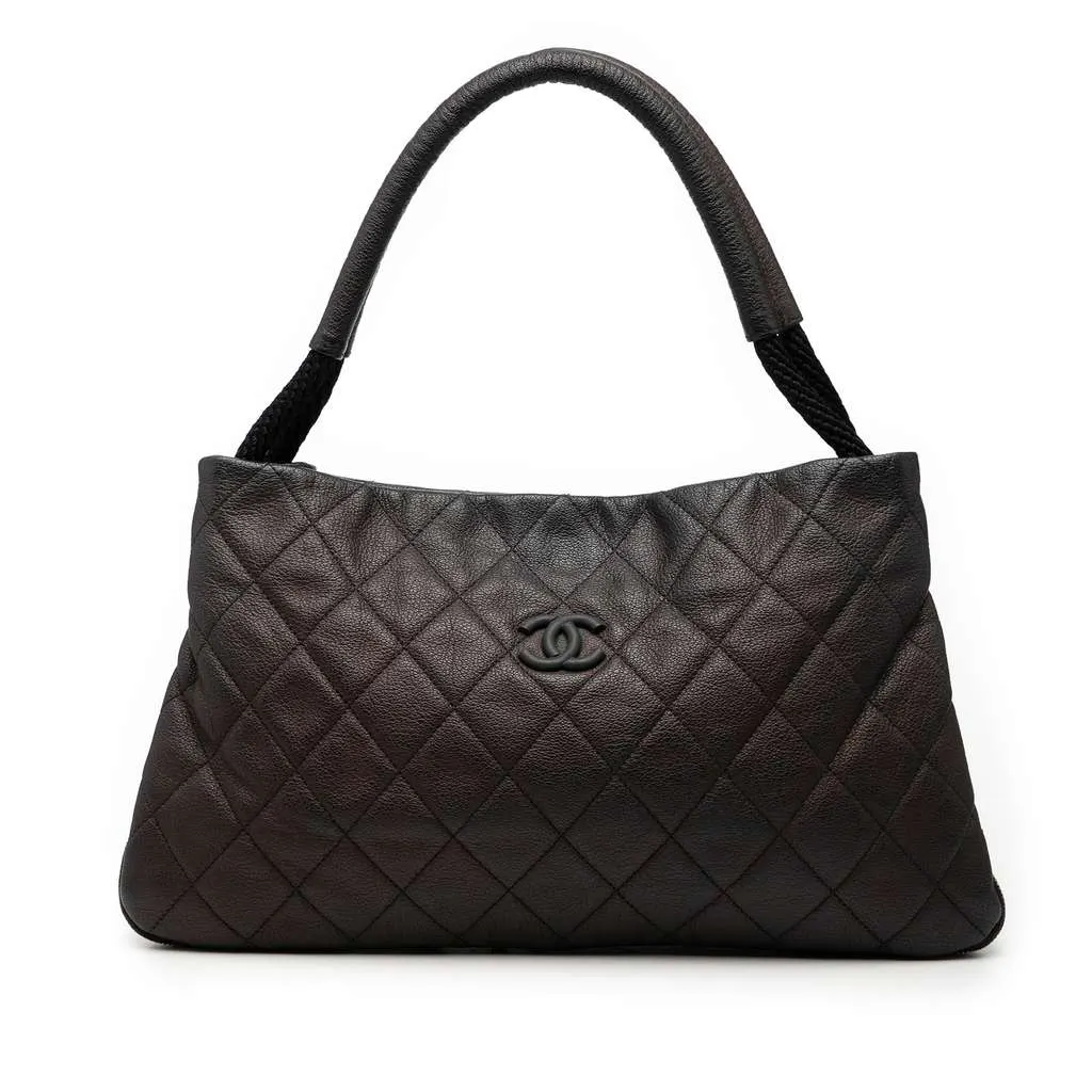 Chanel Medium Quilted Calfskin Yacht Expandable Zip Tote Black Leather Good - Front View