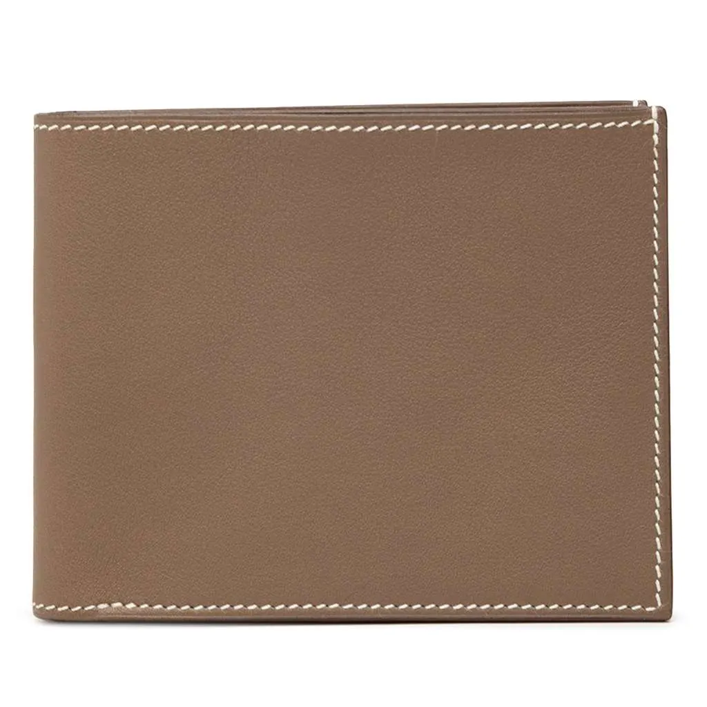 Hermès Swift Citizen Twill Compact Wallet Brown Leather Very good - Front View