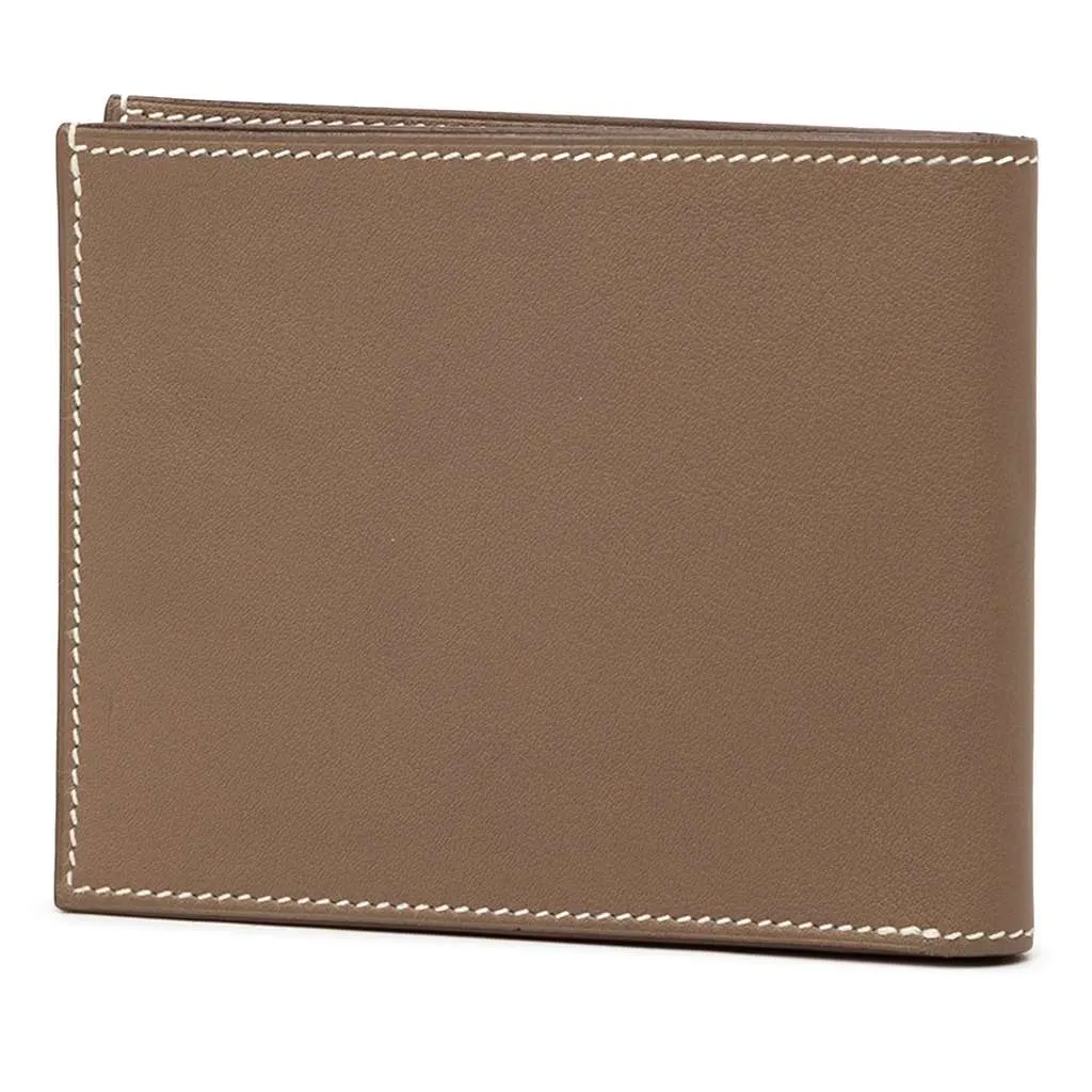 Hermès Swift Citizen Twill Compact Wallet Brown Leather Very good - Back View