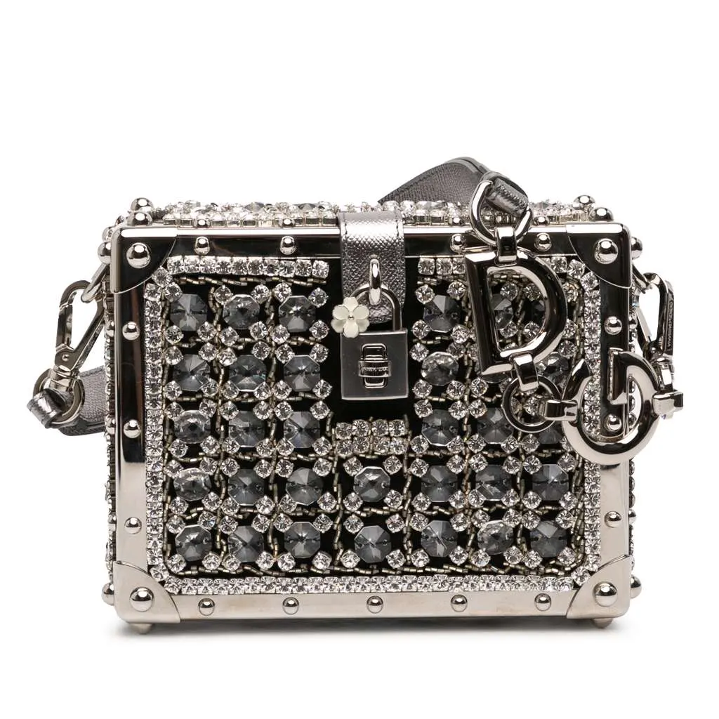 Dolce & Gabbana Rhinestone Embellished Jacquard Dolce Box Bag Black Jacquard Very good - Front View