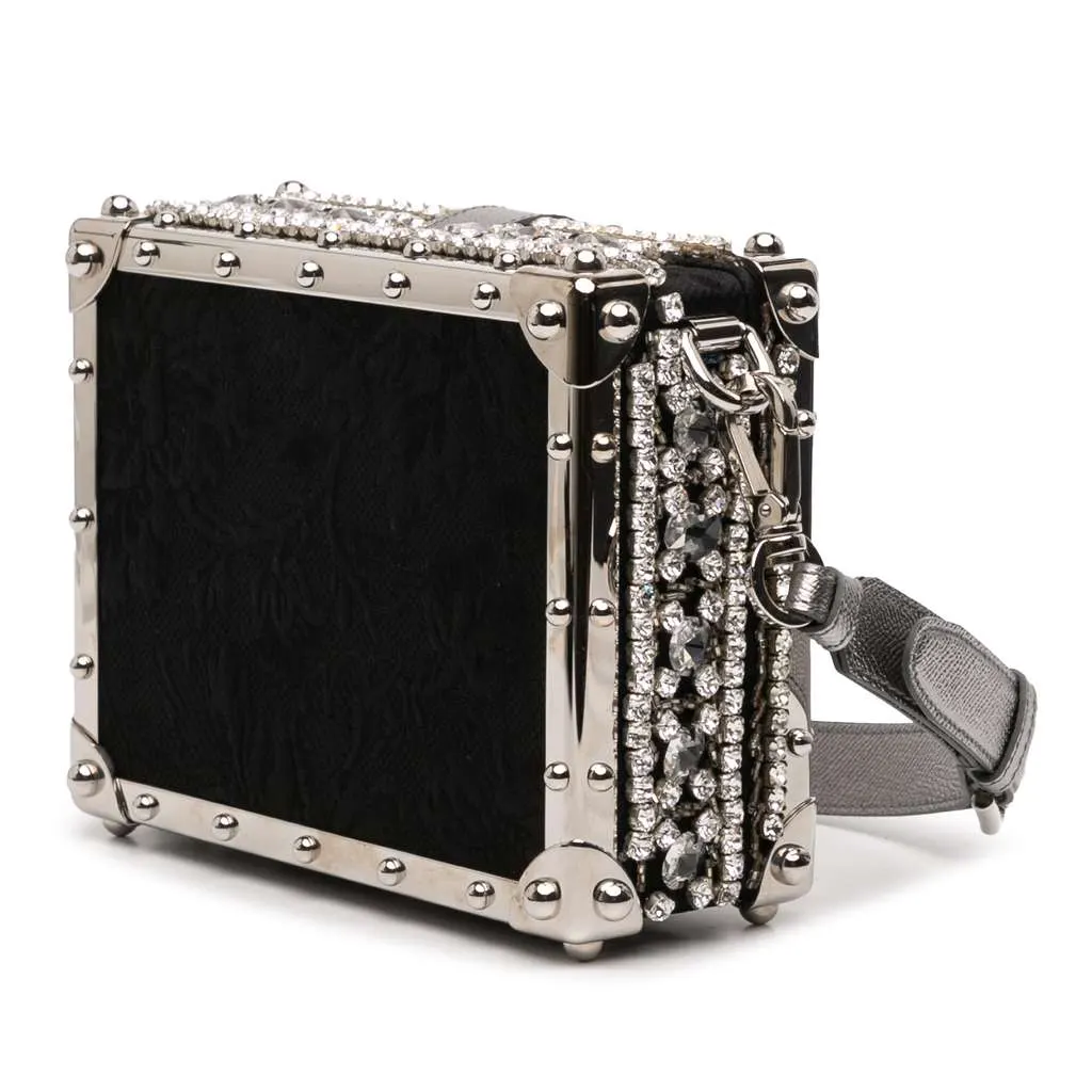 Dolce & Gabbana Rhinestone Embellished Jacquard Dolce Box Bag Black Jacquard Very good - Back View