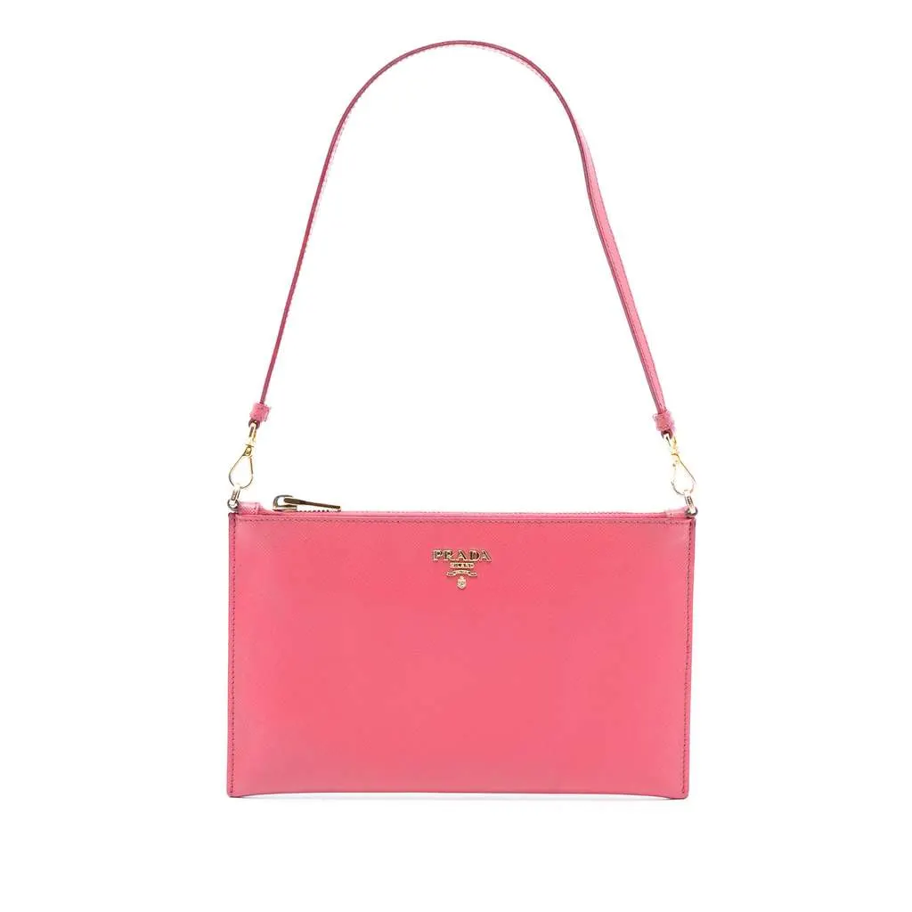 Prada Saffiano Shoulder Bag Pink Leather Very good - Front View