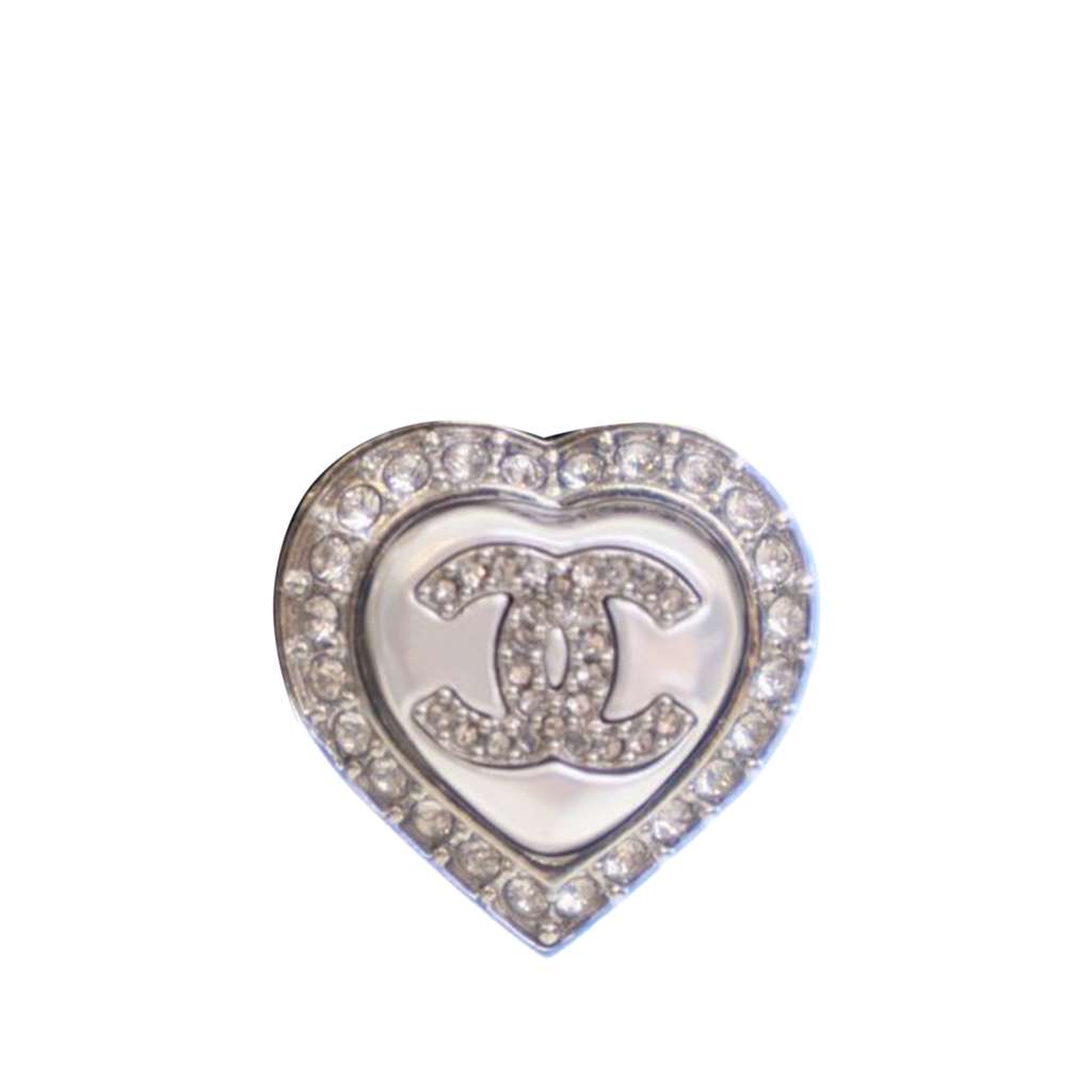 Chanel Silver Plated Faux Pearl Crystal CC Heart Push Back Earrings - 2