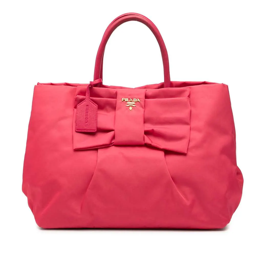 Prada Tessuto Fiocco Bow Tote Pink Good - Front View