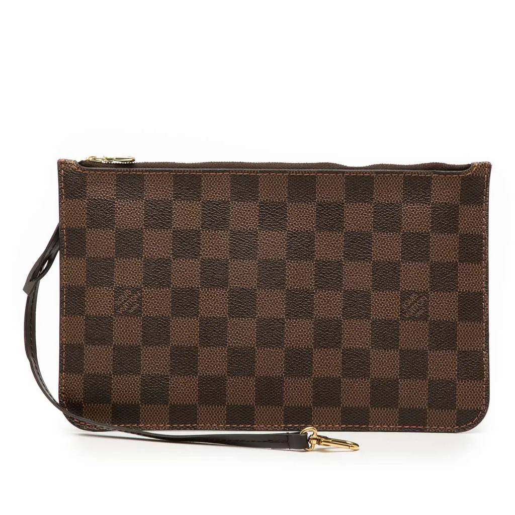 Louis Vuitton Damier Ebene Neverfull MM Pouch Brown Good - Front View