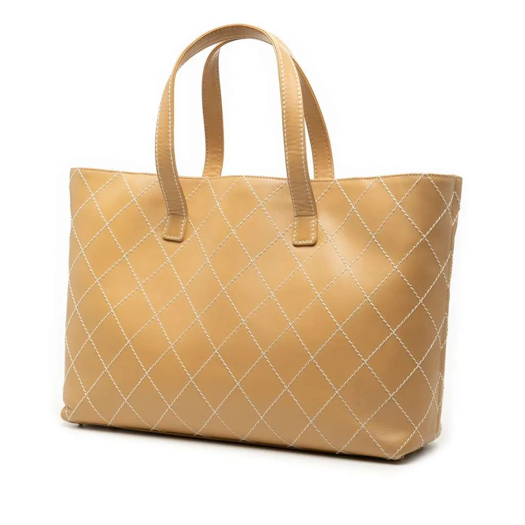 Chanel Large CC Calfskin Wild Stitch Tote Brown Leather Good - Back View