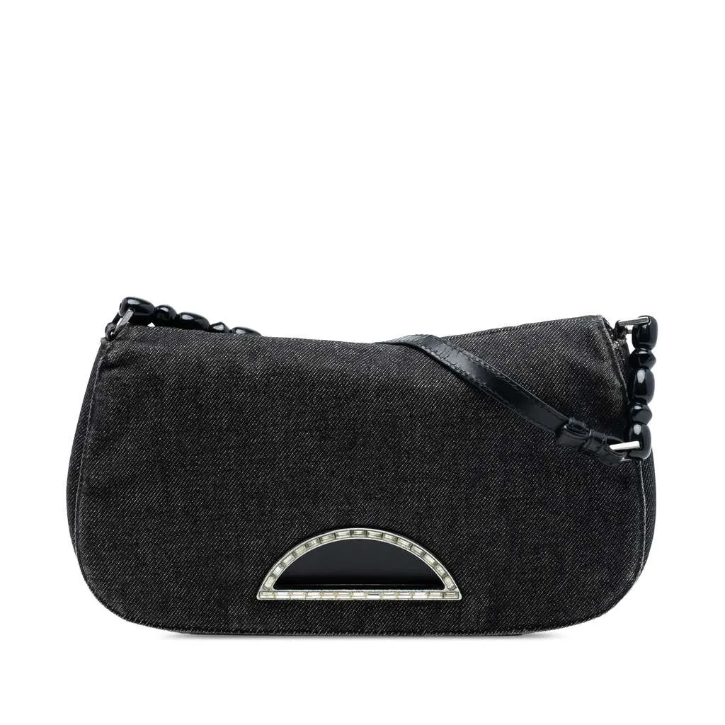 Dior Denim Malice Flap Shoulder Bag Grey Denim Very good - Front View