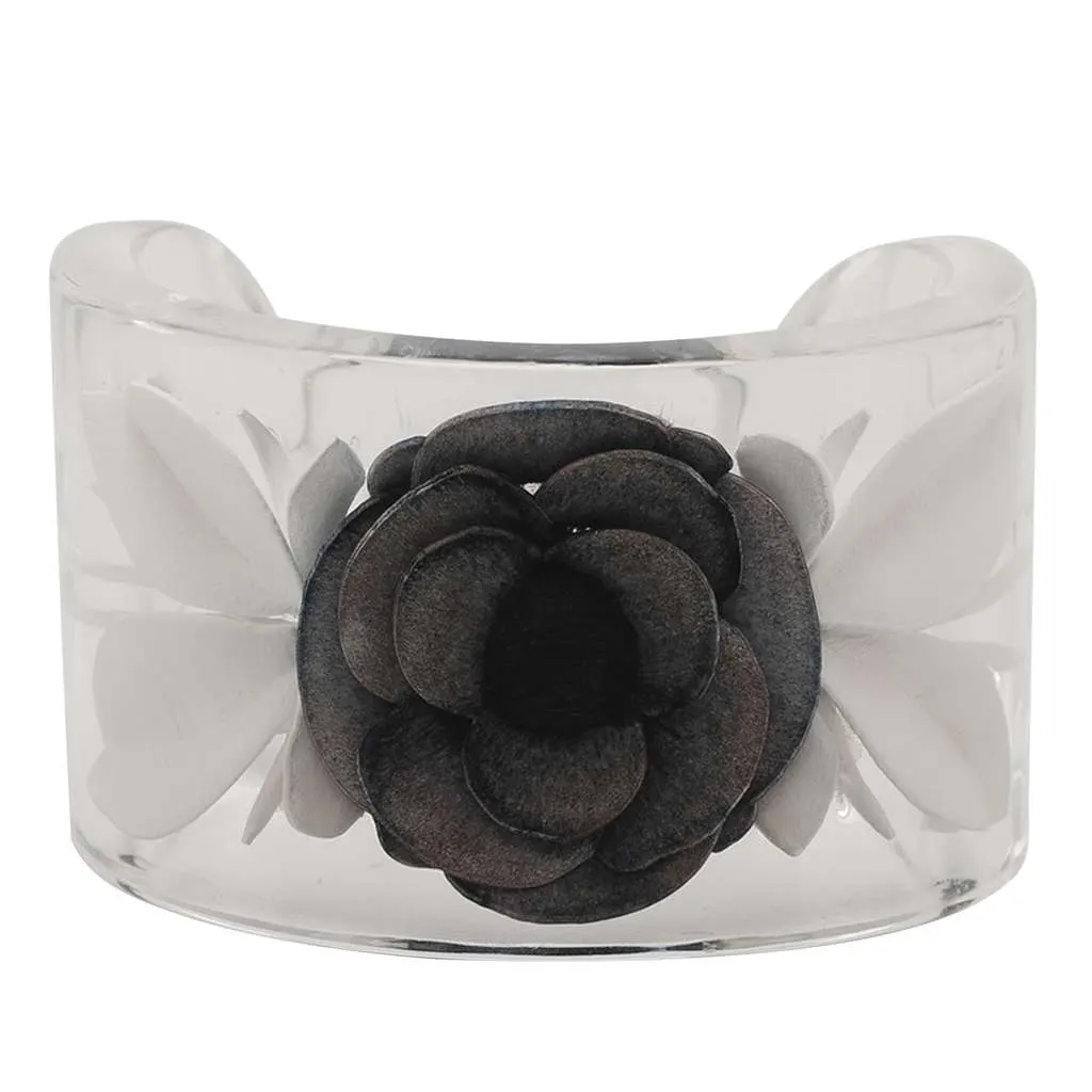 Chanel Lucite Camellia Cuff Bracelet White Very good - Front View