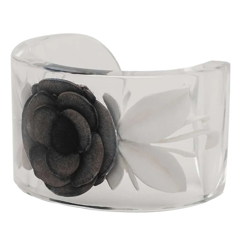 Chanel Lucite Camellia Cuff Bracelet White Very good - Back View