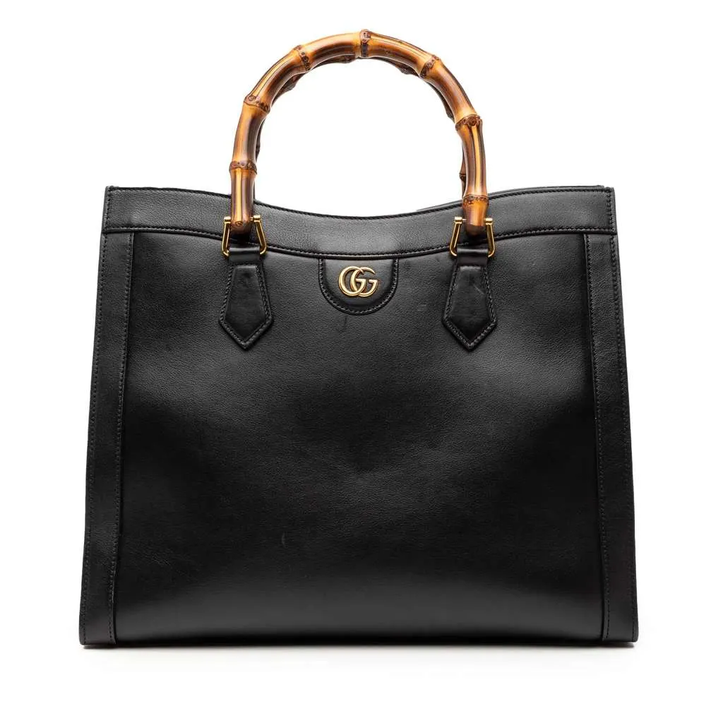 Gucci Medium Bamboo Calfskin Diana Tote Black Leather Very good - Front View