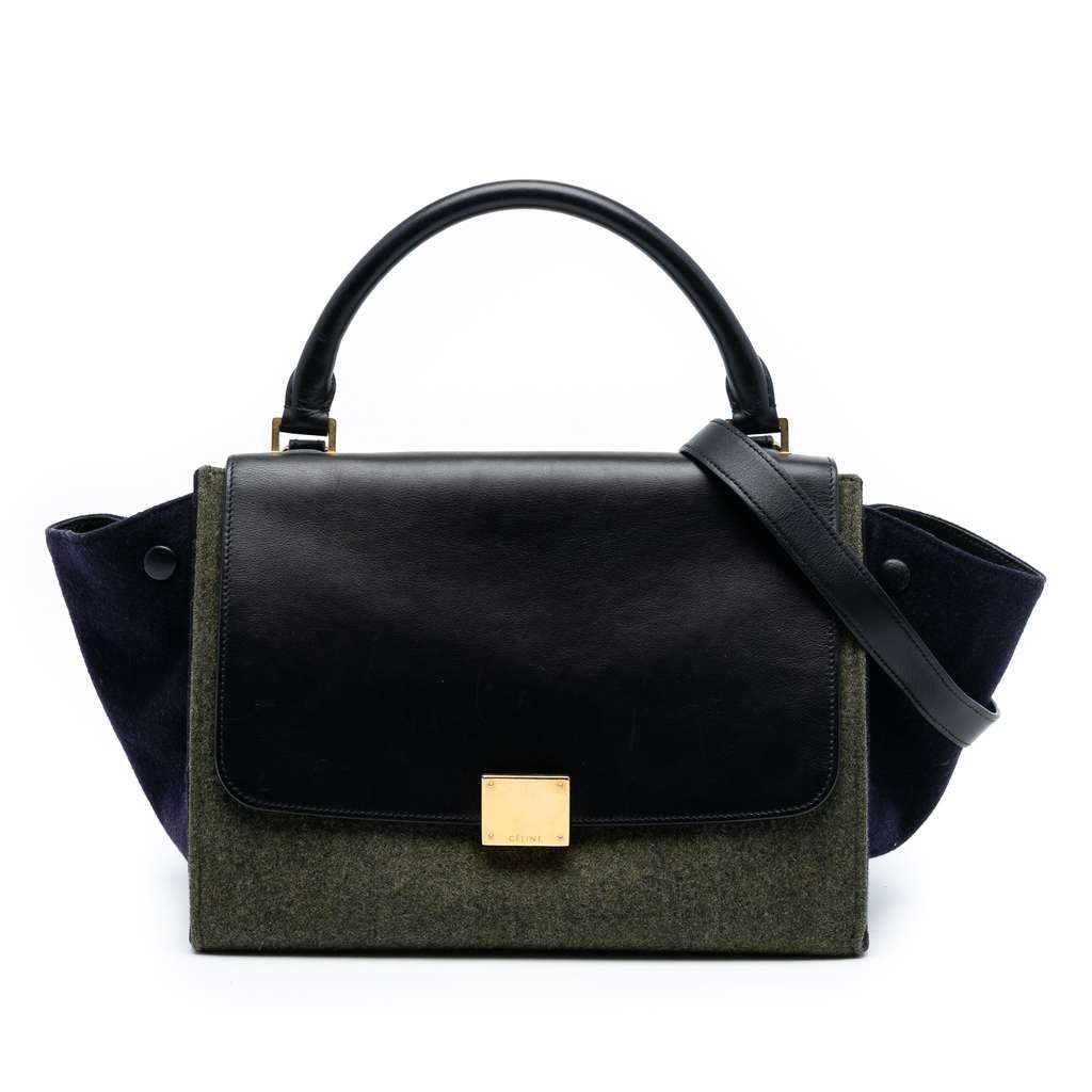 Celine Medium Tricolor Felt and Calfskin Trapeze Satchel