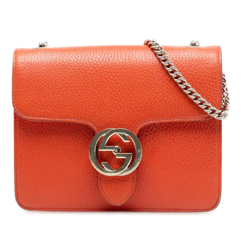 Gucci Small Dollar Calfskin Interlocking G Crossbody Orange Leather Very good - Front View