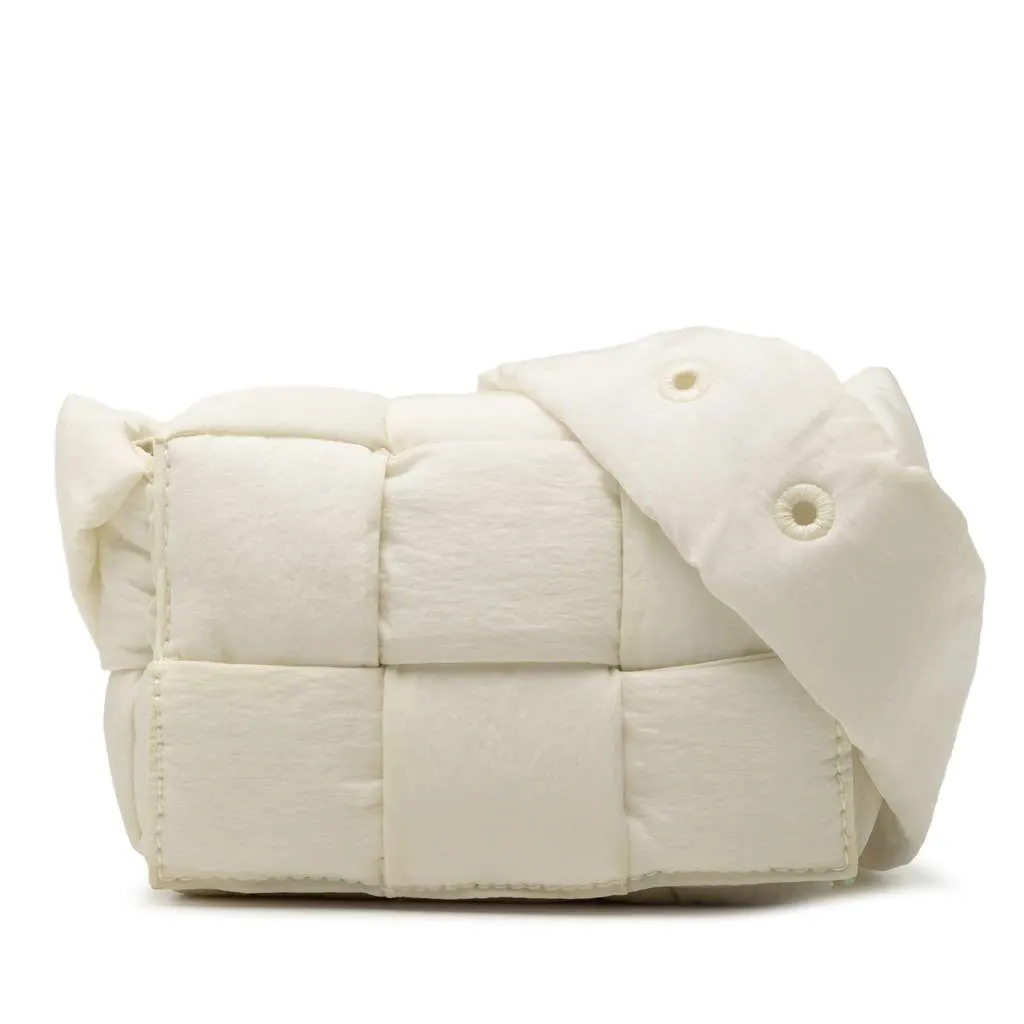 Bottega Veneta Candy Nylon Intrecciato Padded Tech Cassette Crossbody White Very good - Front View