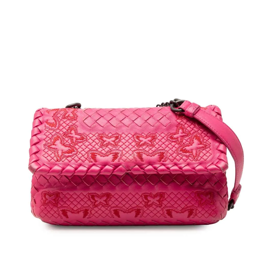 Bottega Veneta Baby Nappa Intrecciato Butterfly Olimpia Crossbody Pink Leather Good - Front View