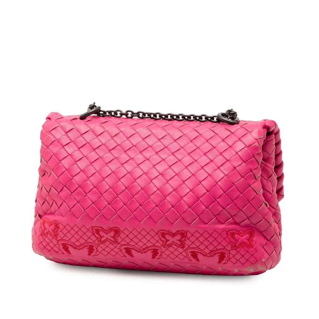 Bottega Veneta Baby Nappa Intrecciato Butterfly Olimpia Crossbody Pink Leather Good - Back View