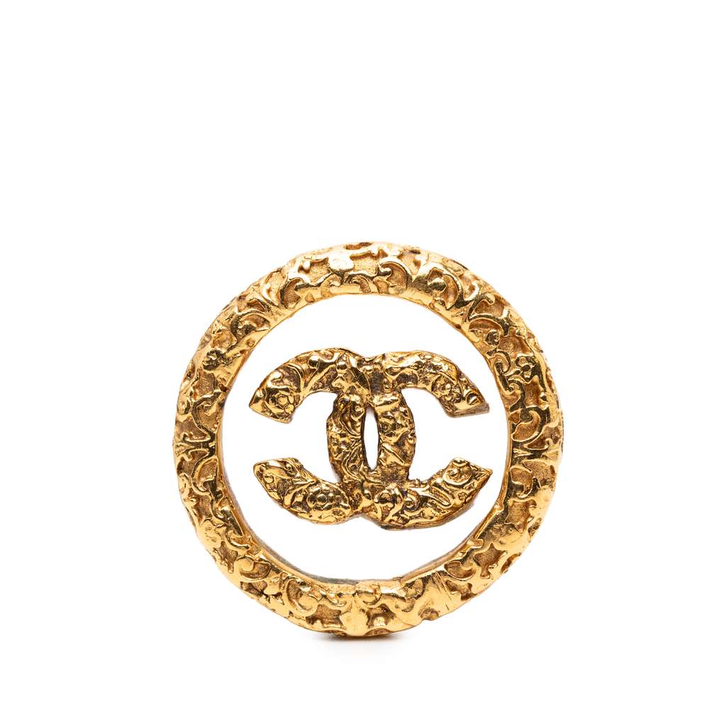 Chanel CC Gold Plated Lava Circle Brooch