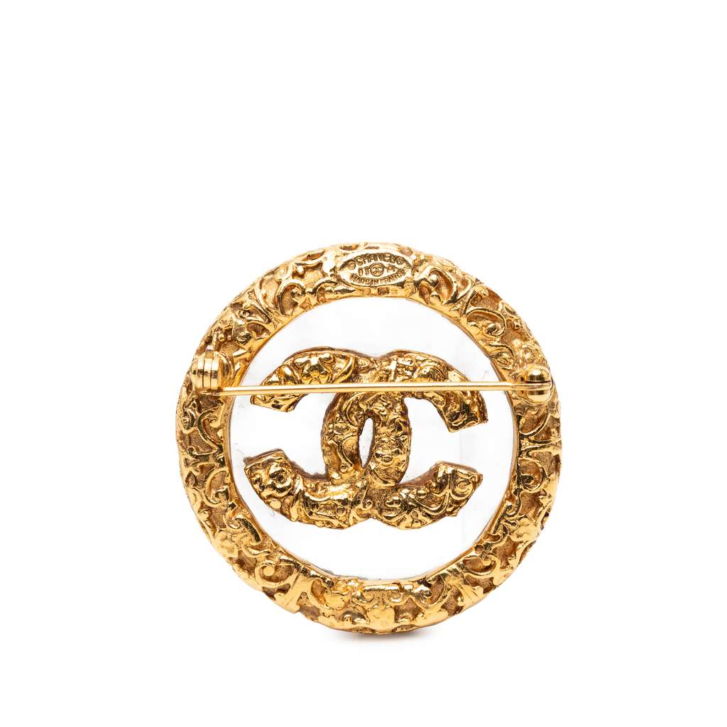 Chanel CC Gold Plated Lava Circle Brooch - 2