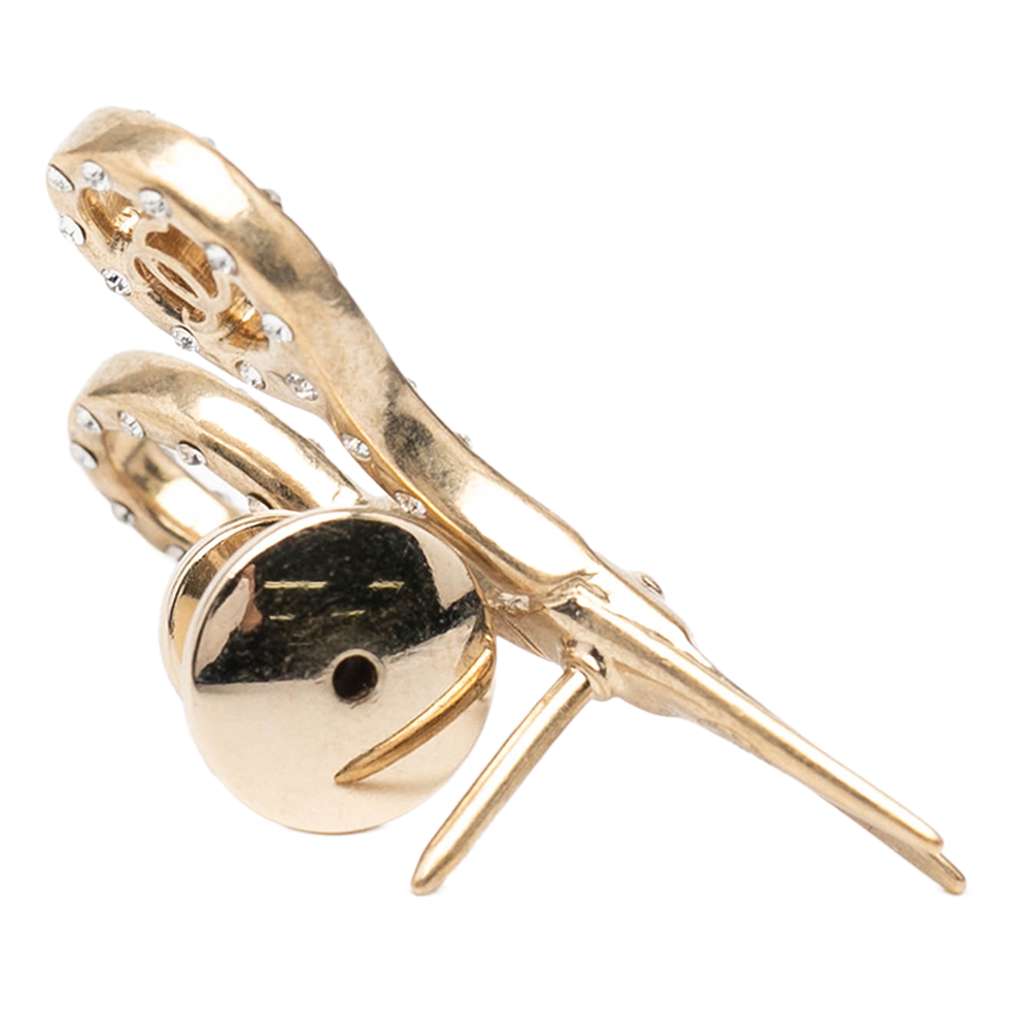 Chanel CC Gold Plated Strass Scissors Brooch Pin - 3