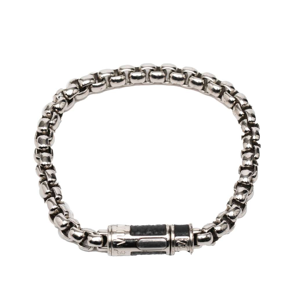 Louis Vuitton Silver Plated Monogram Eclipse Chain Bracelet