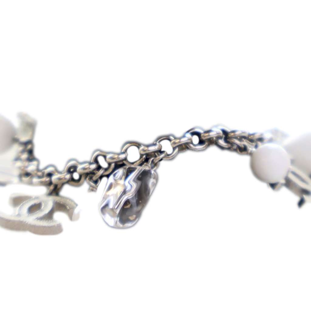 Chanel CC Silver Plated Crystal Beads Charm Bracelet - 2