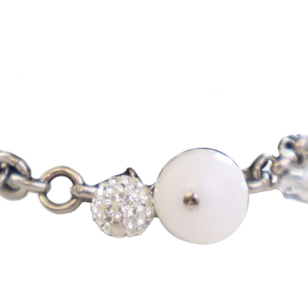 Chanel CC Silver Plated Crystal Beads Charm Bracelet - 3