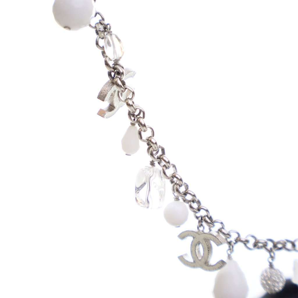 Chanel CC Silver Plated Crystal Beads Charm Bracelet - 5