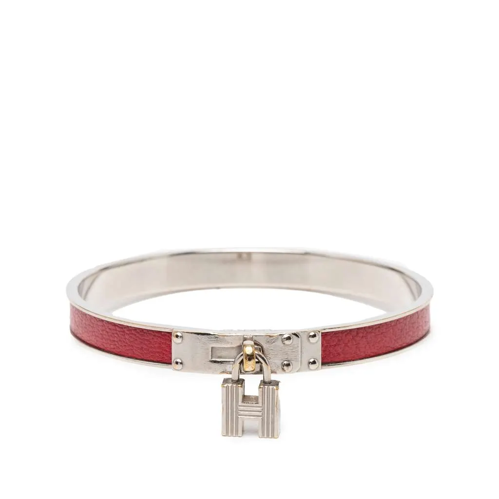 Hermès Leather Kelly H Cadena Lock Bangle Bracelet Red Leather Good - Front View