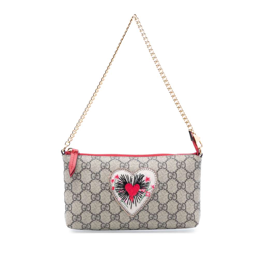 Gucci GG Supreme Embroidered Heart Chain Pochette