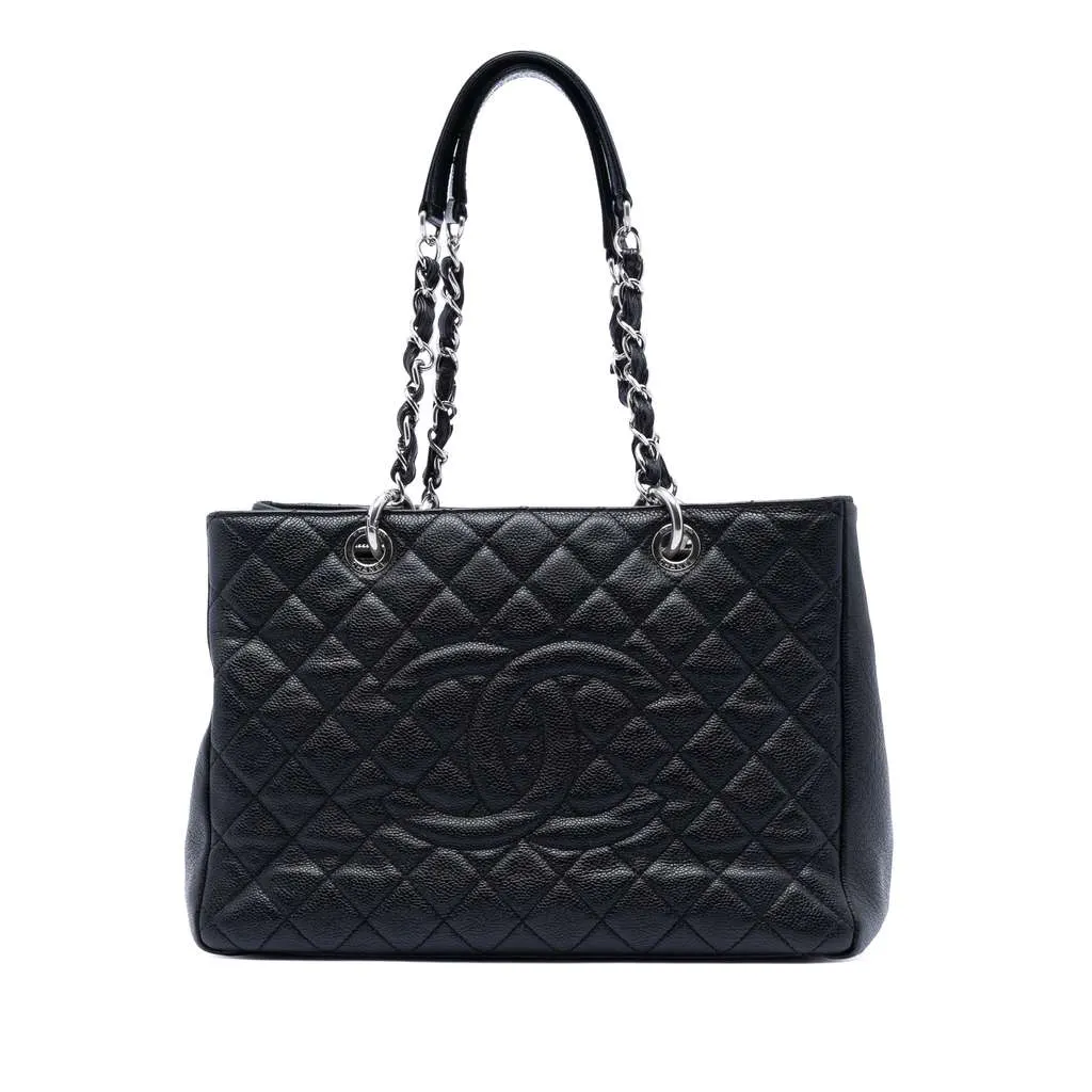 Chanel Caviar Grand Shopping Tote Black Leather Very good - Front View