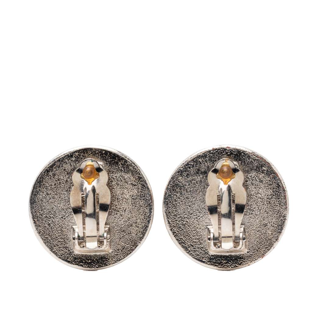 Chanel Silver Plated and Enamel CC Round Button Clip On Earrings - 2