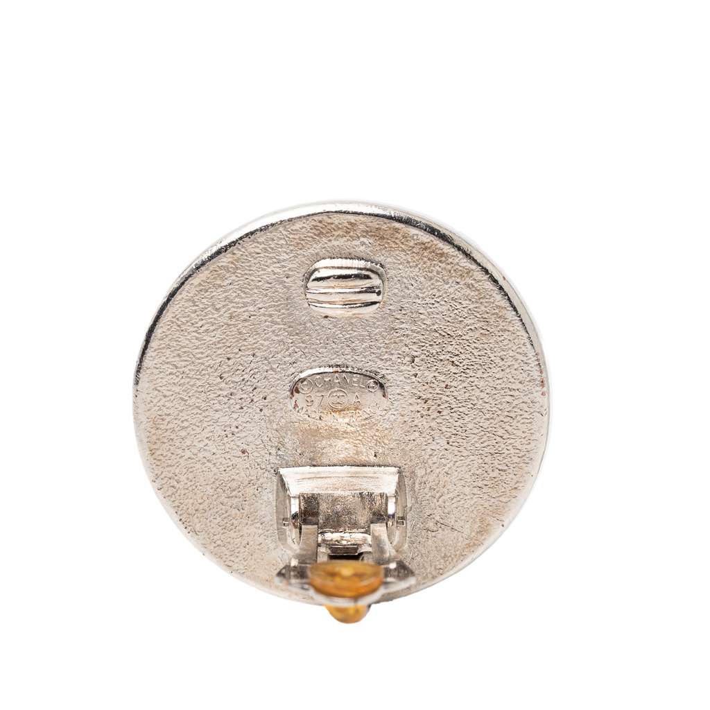 Chanel Silver Plated and Enamel CC Round Button Clip On Earrings - 3