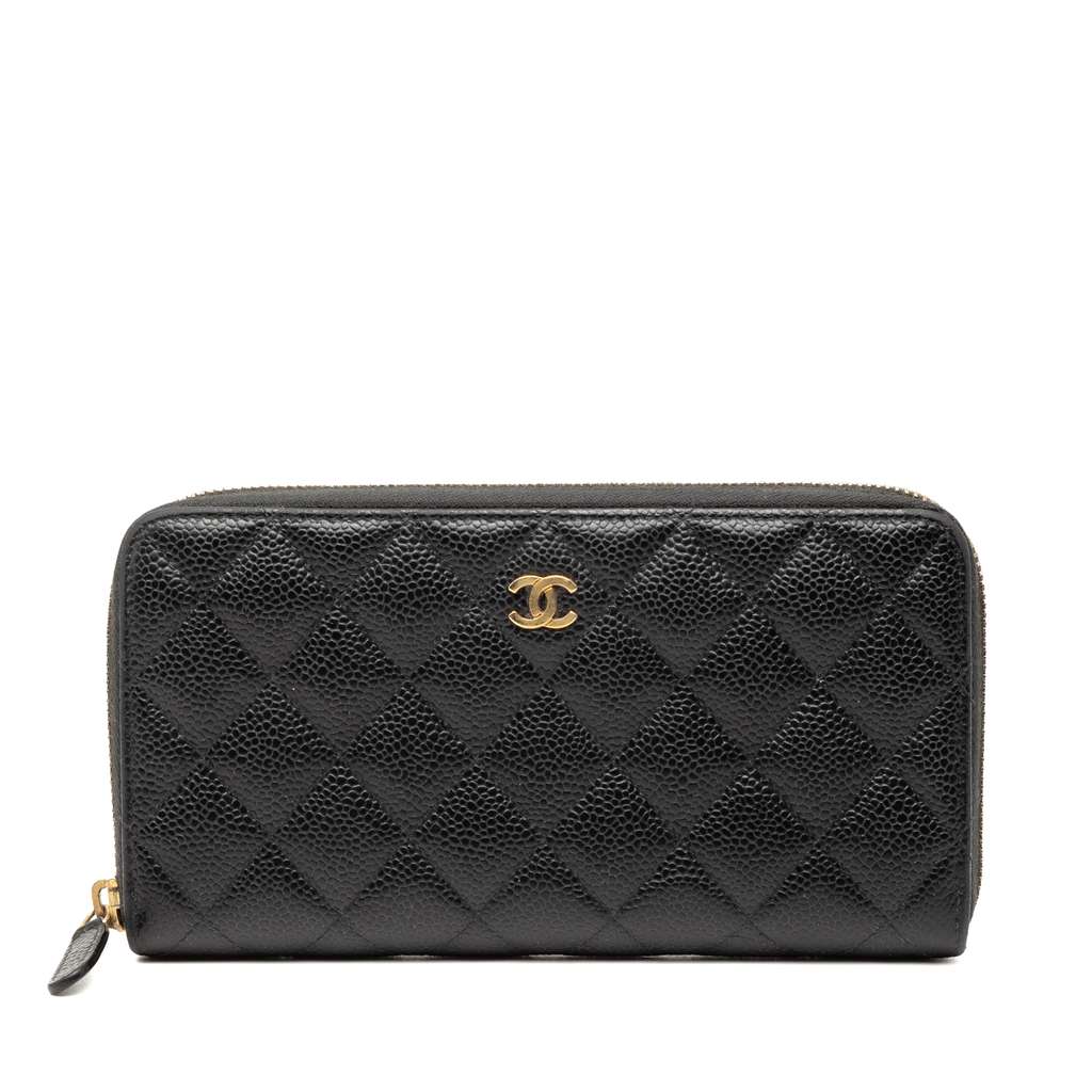 Chanel CC Quilted Caviar Zip Around Long Wallet