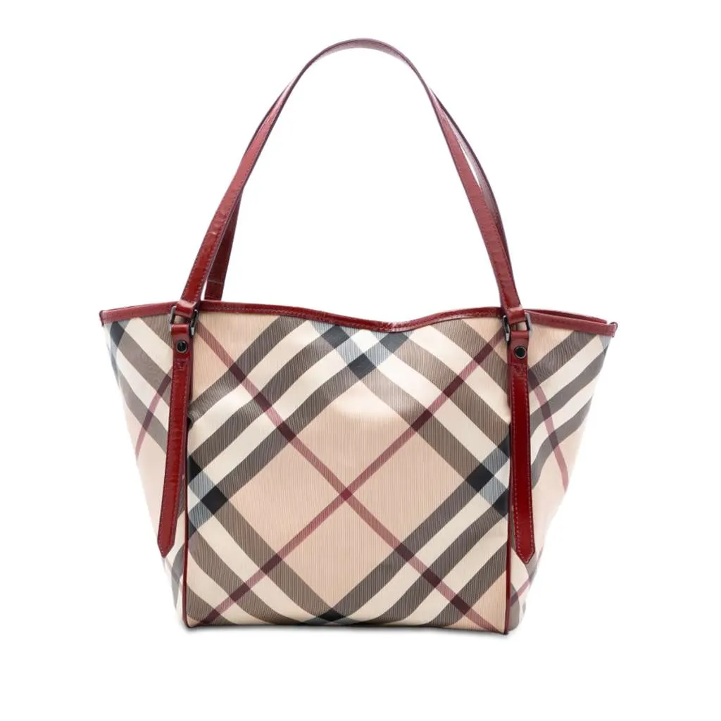 Burberry Supernova Check Coated Canvas Tote Brown Canvas Very good - Front View