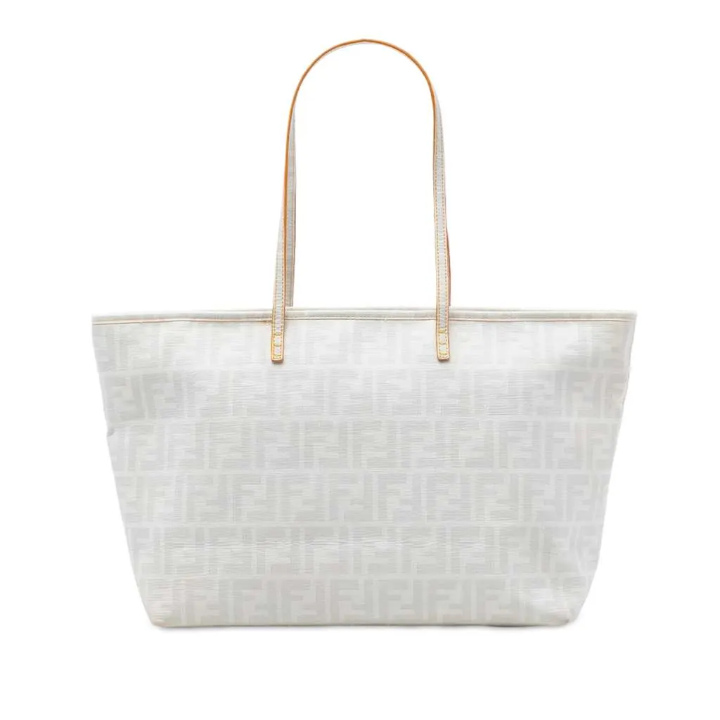 Fendi Medium Zucca Spalmati Roll Tote White Canvas Very good - Front View