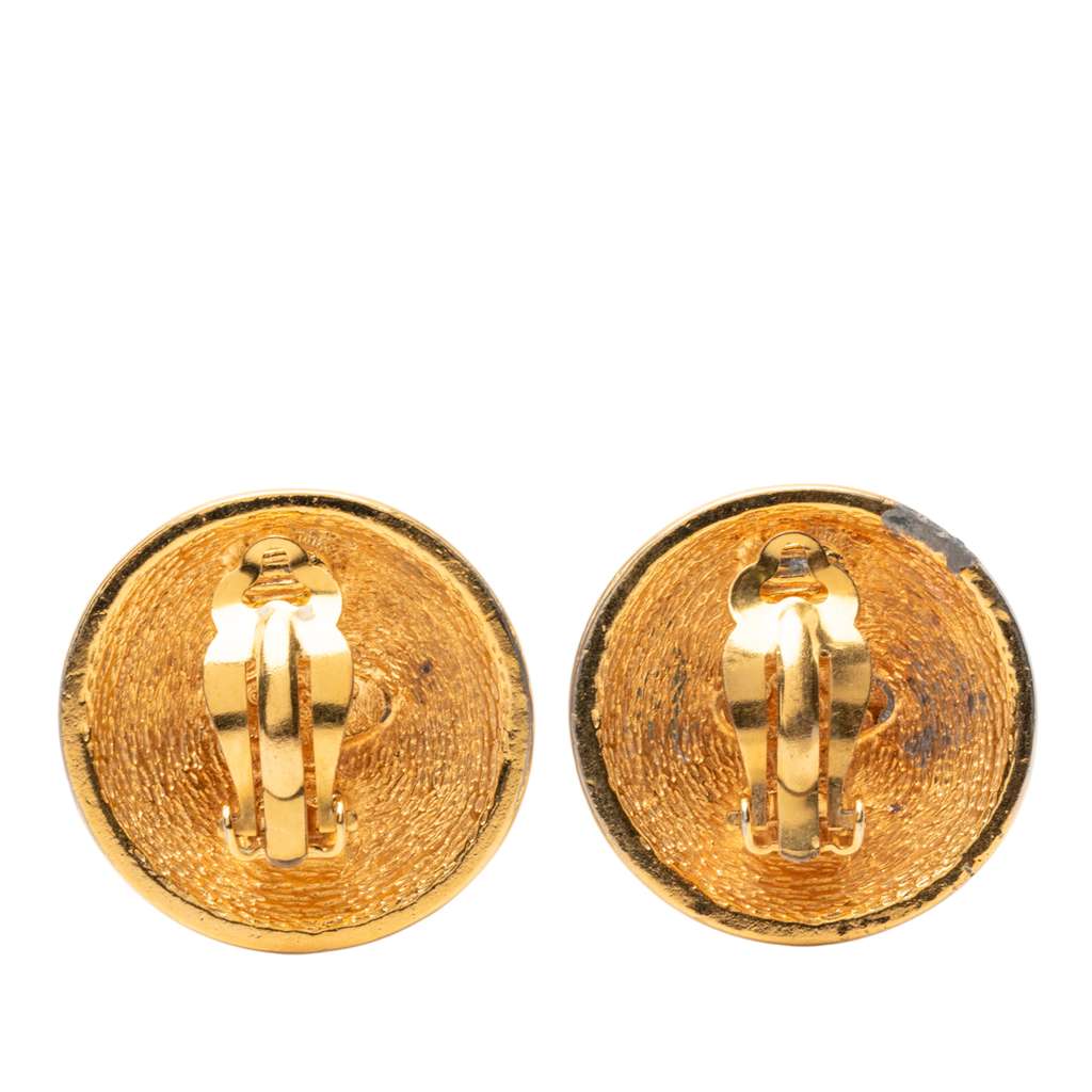 Chanel Gold Plated CC Quilted Round Clip On Earrings - 2