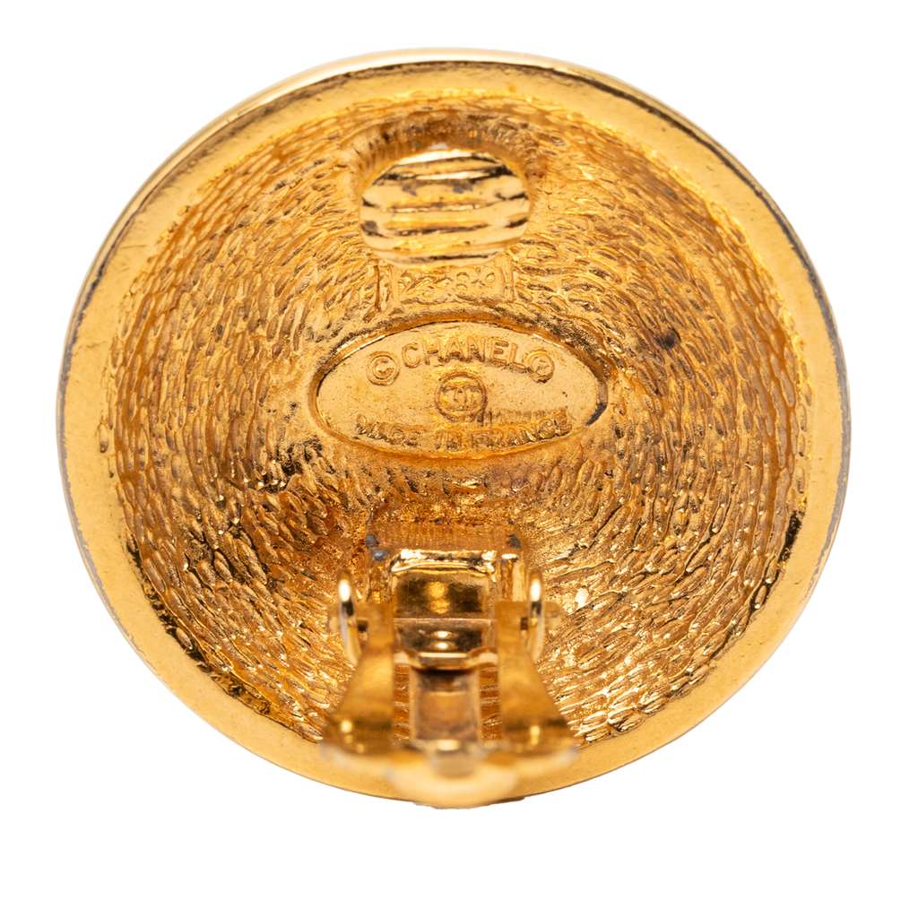 Chanel Gold Plated CC Quilted Round Clip On Earrings - 3