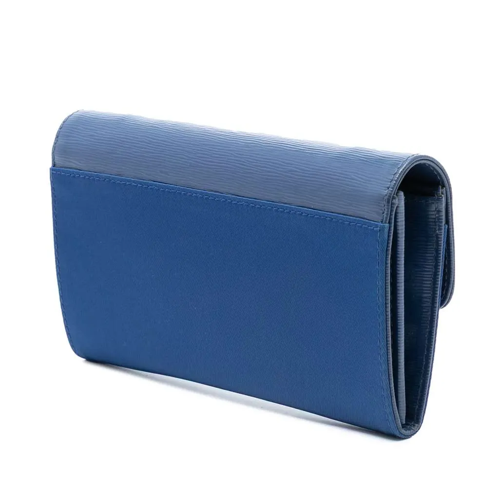 Prada Vitello Move and Tessuto Wallet On Chain Blue Very good - Back View
