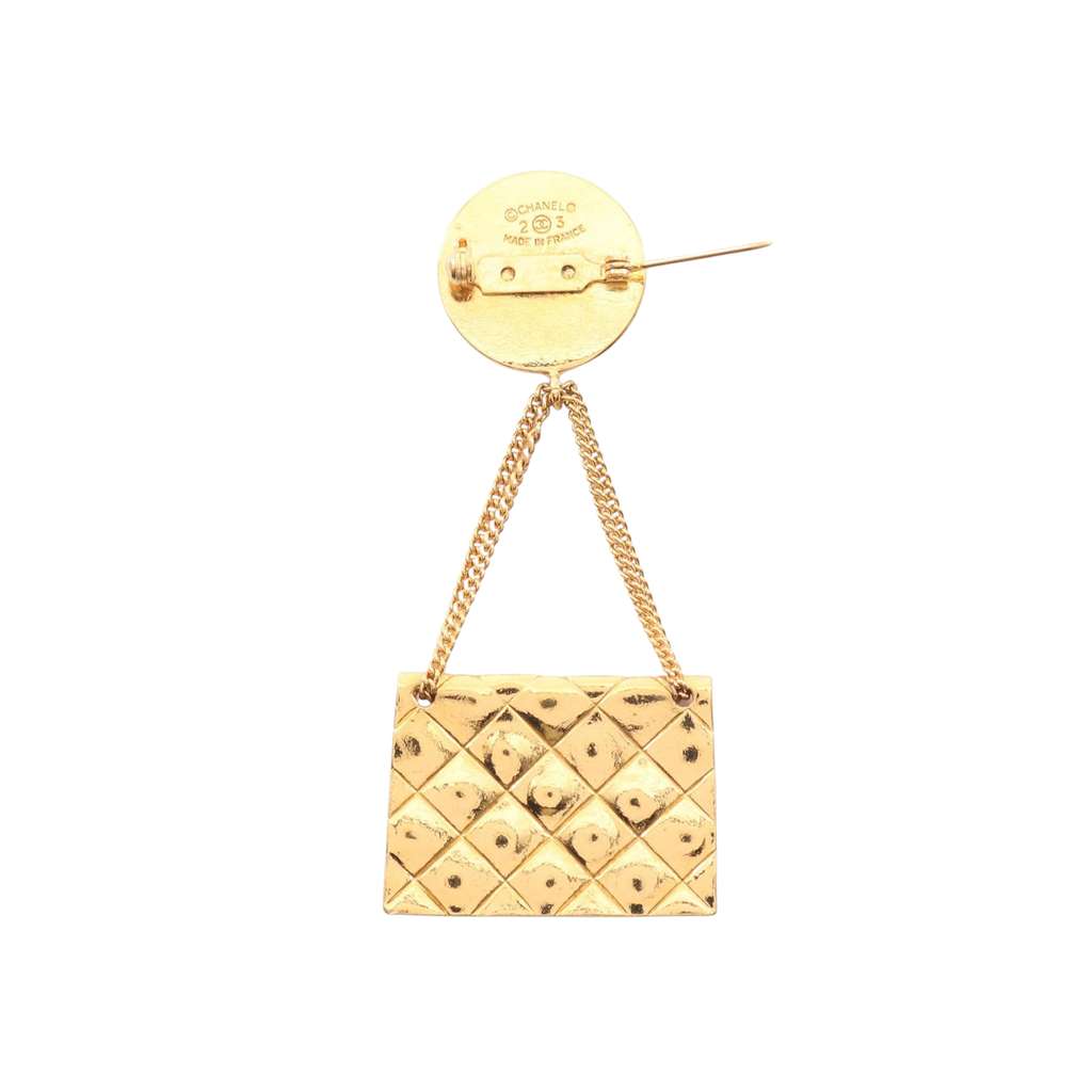 Chanel CC Gold Plated Quilted Flap Bag Medallion Brooch - 2