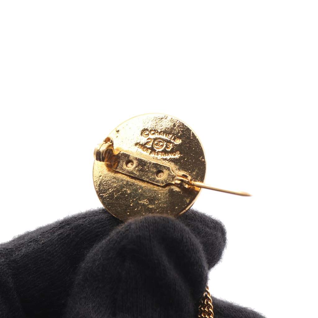 Chanel CC Gold Plated Quilted Flap Bag Medallion Brooch - 4