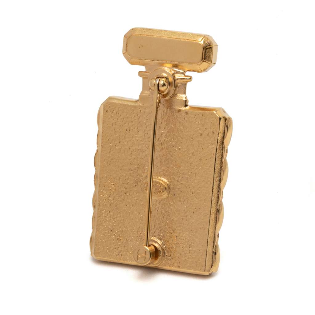 Chanel Gold Plated Faux Pearl Rhinestone CC Perfume Bottle Brooch - 2