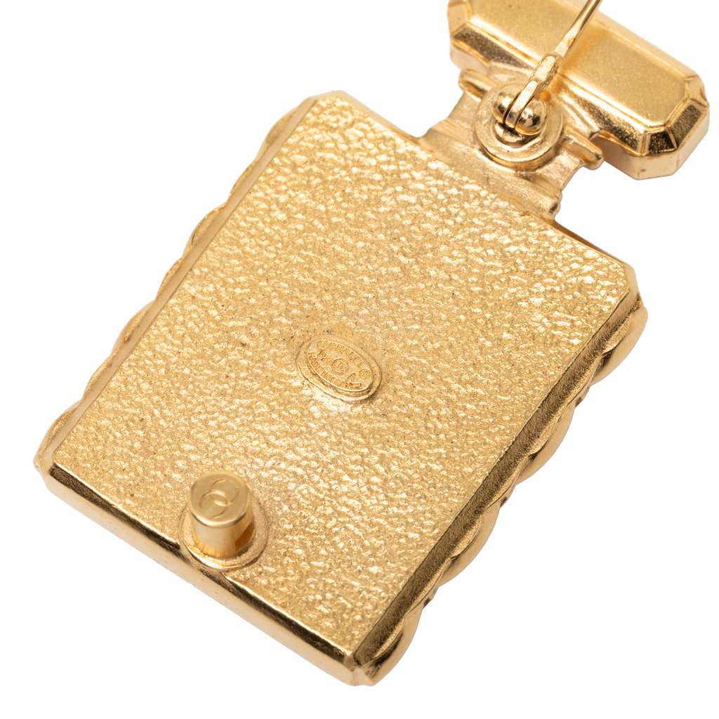 Chanel Gold Plated Faux Pearl Rhinestone CC Perfume Bottle Brooch - 3
