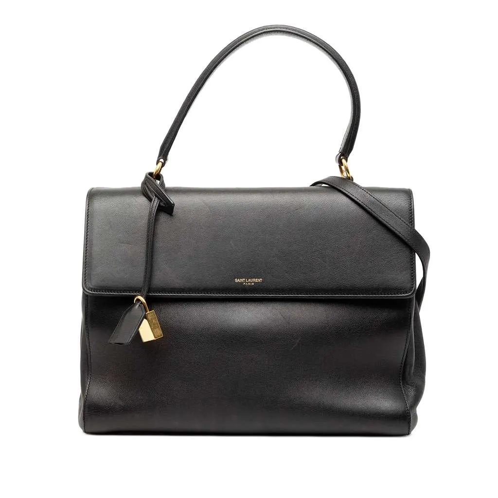 Saint Laurent Medium Moujik Top Handle Bag Black Leather Good - Front View